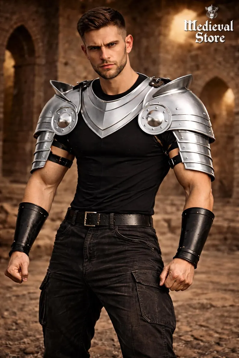 Medieval Steel Knight Armor Set, Gothic Pauldrons & Chest Plate, Handmade LARP Cosplay Armor, Renaissance Warrior Costume