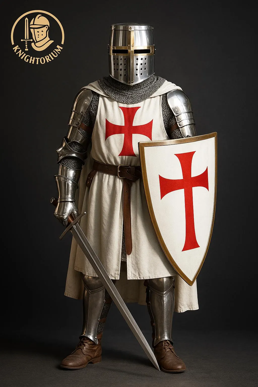 Templar Knight Full Armor Set with Shield | Medieval Crusader Steel Costume | Knightorium Authentic Wearable Armor
