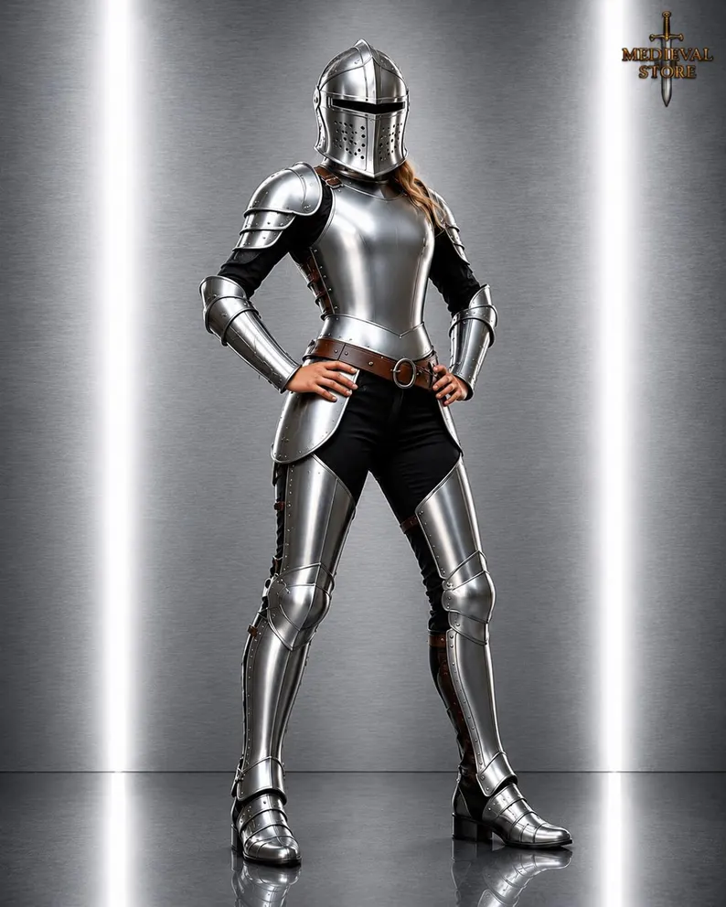Women's Medieval Knight Armor Set | Polished Steel Full Body Plate Armor, Cosplay Costume