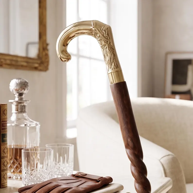 Personalized Brass Cobra Handle Walking Cane – Handmade Hardwood Victorian Walking Stick