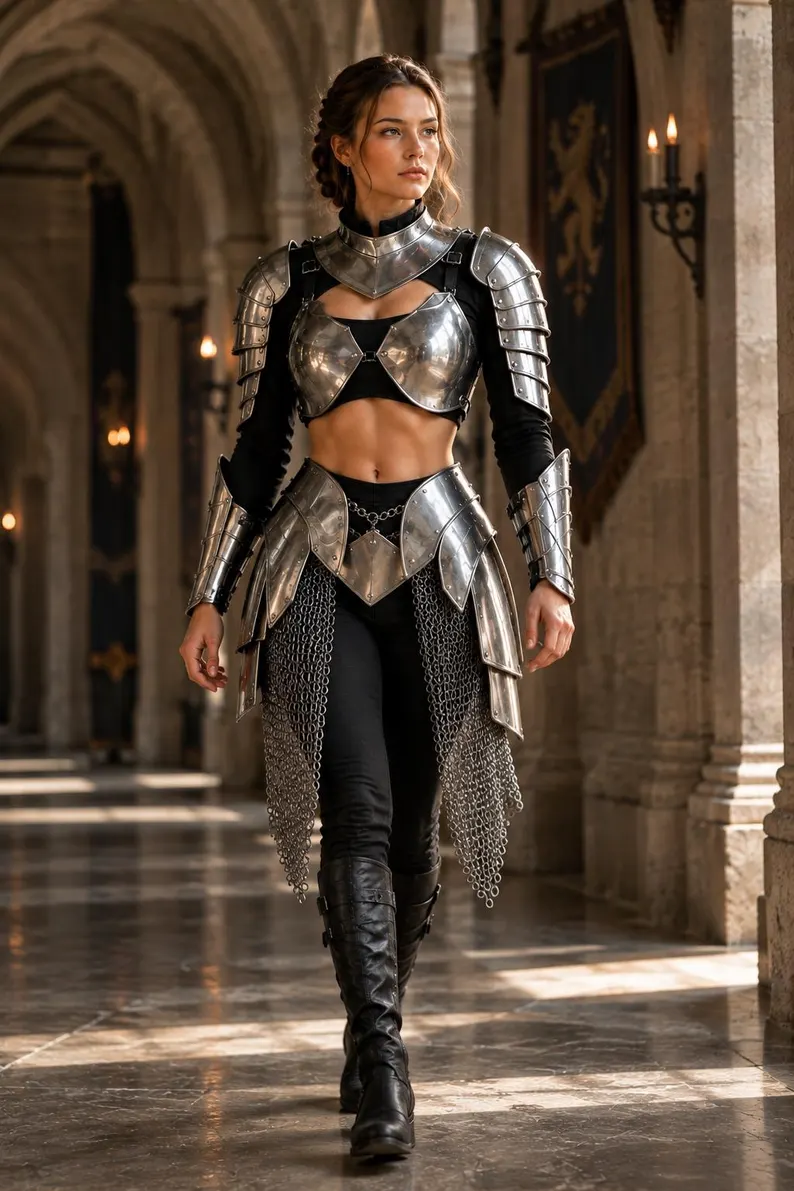 Etsy Fast Selling Armor Armor Women's Medieval Silver Armor Set with Chainmail Skirt